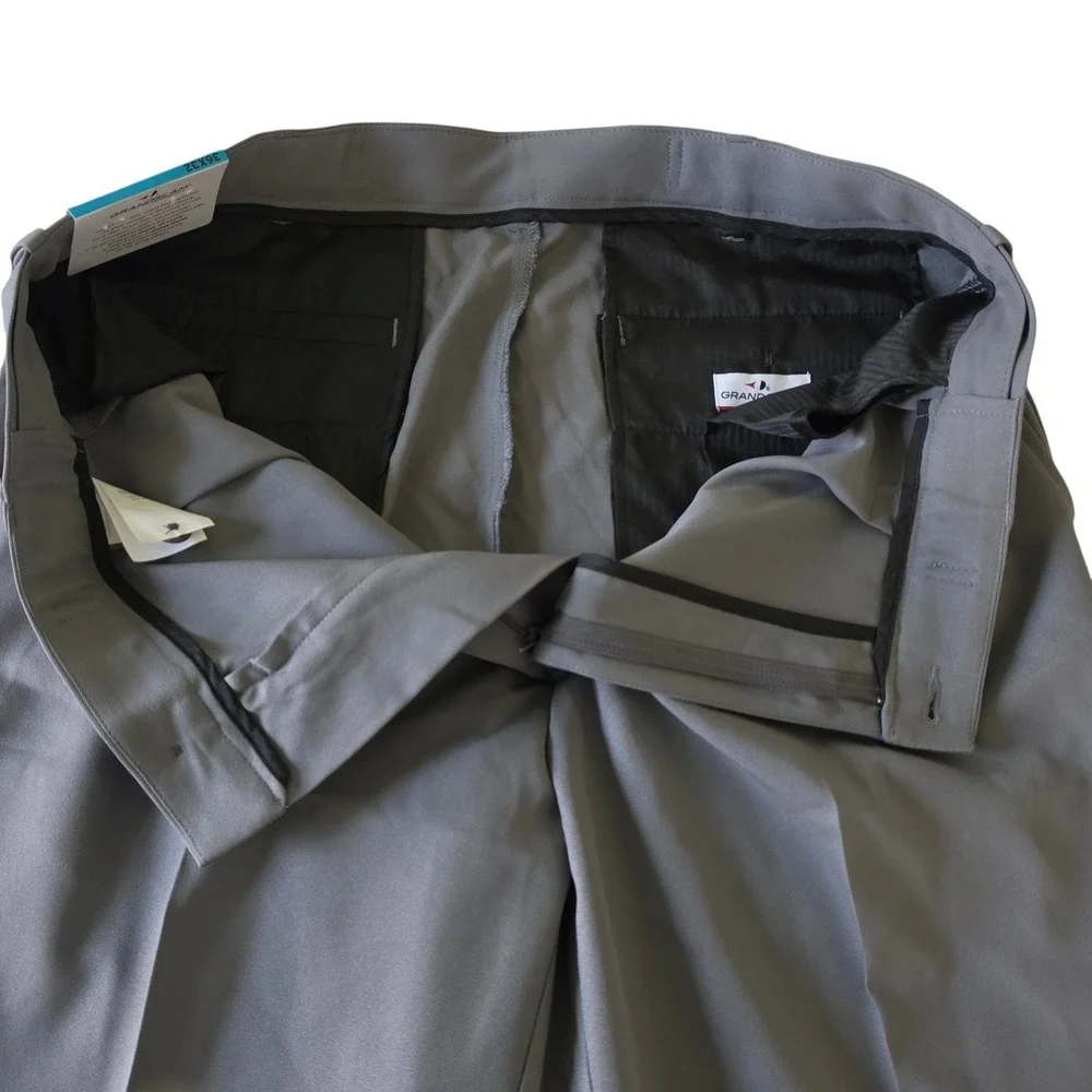 Grand Slam Mens Golf Pants Grey‎ Pleated Expandable Waist Cuffed 36x32